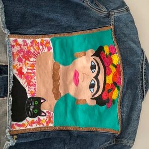 Vince denim jean jacket hand painted. Frida Kahlo Medium